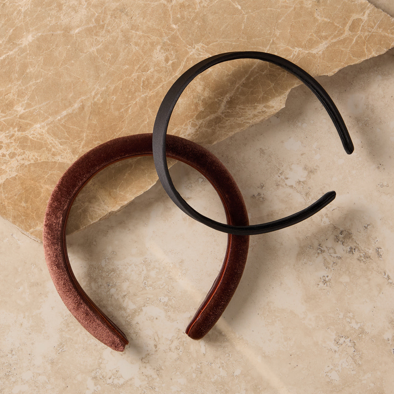 503813-CreativeProductShoot-RecycledFabricSatin_VelvetHeadbands-2pc-Black_Chocolate-Hair-1280x1280px
