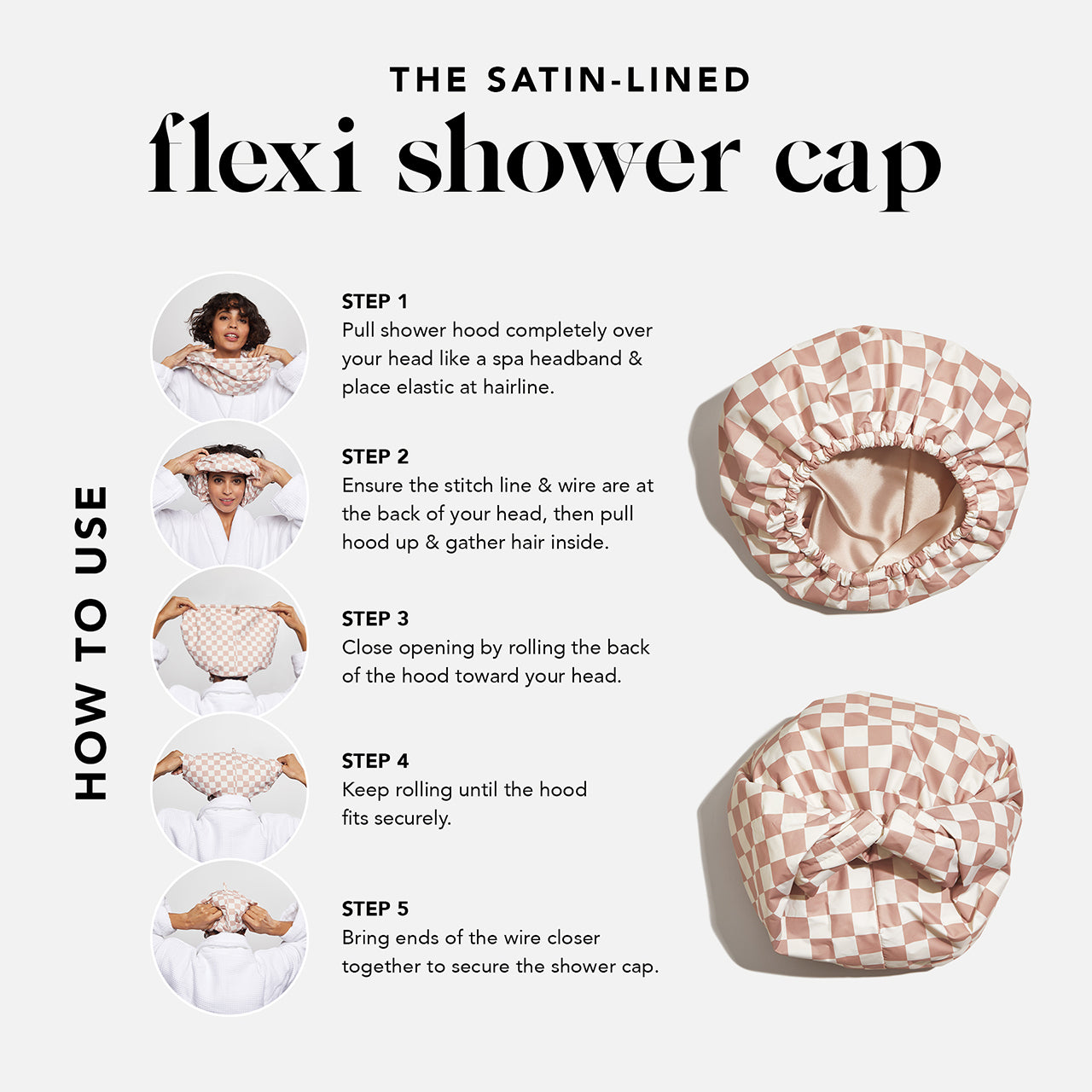 61418-SatinLinedFlexiShowerCap-Cleanse-TerracottaChecker-HowTo-1280x1280px