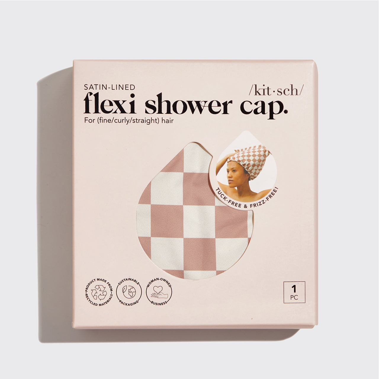 61418-SatinLinedFlexiShowerCap-Cleanse-TerracottaChecker-pkg-1280x1280px_5d40e9f6-5a53-417a-934c-f2c584a9a13e