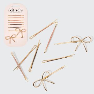 kitsch Metal Enamel Puffy & Bow Bobby Pins 8pc Set- Rosewood